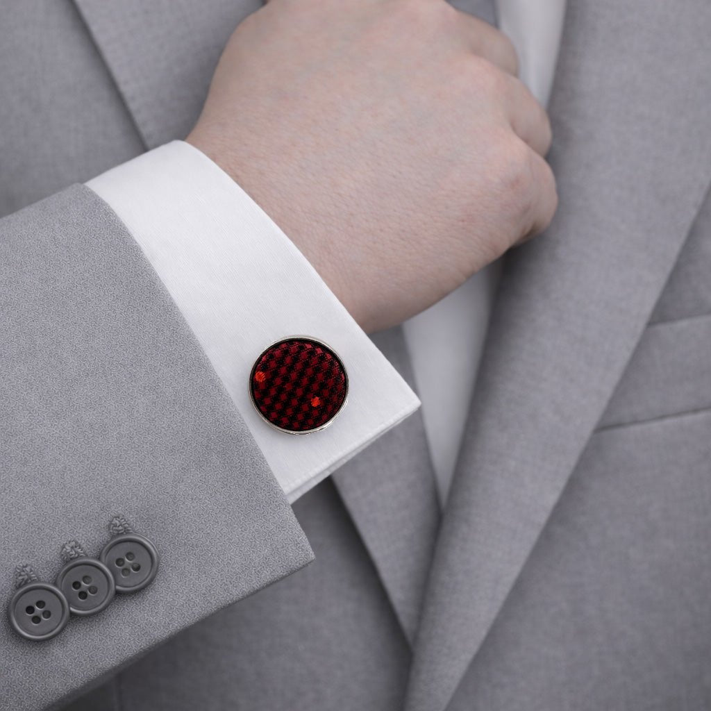 Men's Marron Polka Dot Tie Set with Pocket Square, Cufflinks, and Lapel Pin