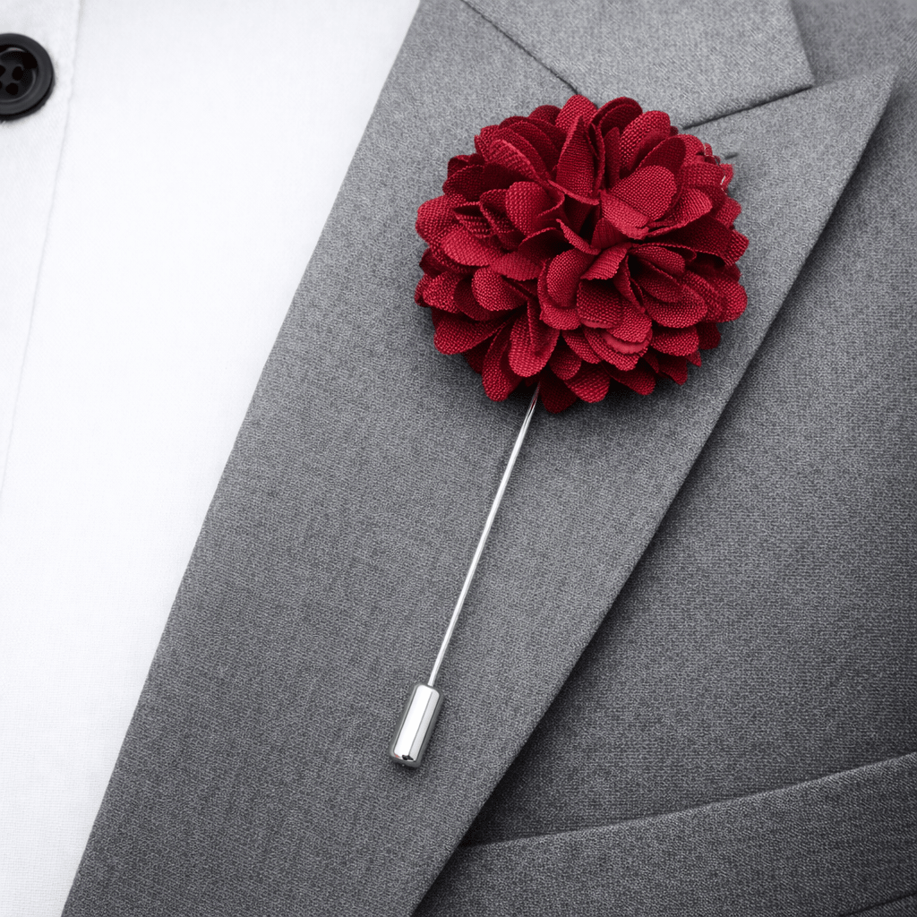 Men's Marron Polka Dot Tie Set with Pocket Square, Cufflinks, and Lapel Pin