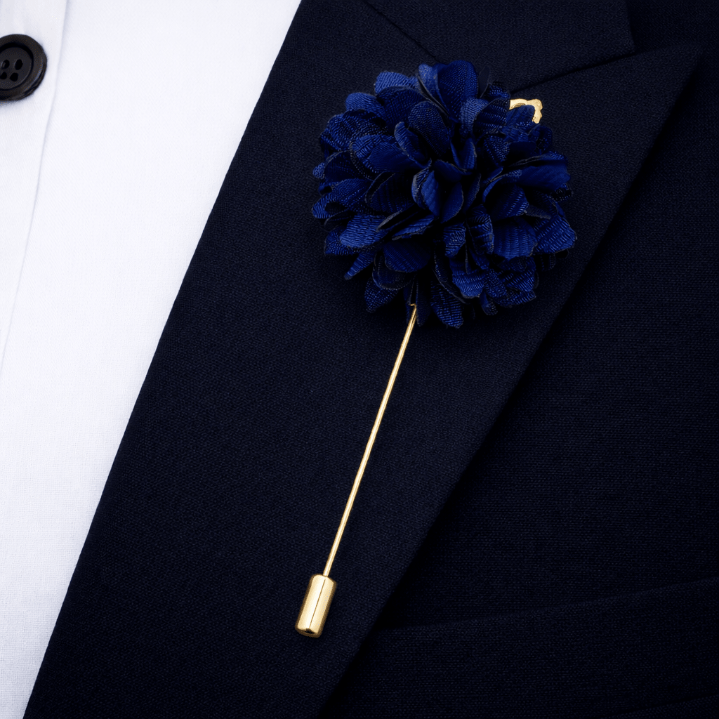 Men's Navy Blue Checkered Tie, Pocket Square, Cufflinks and Brooch Gift Set