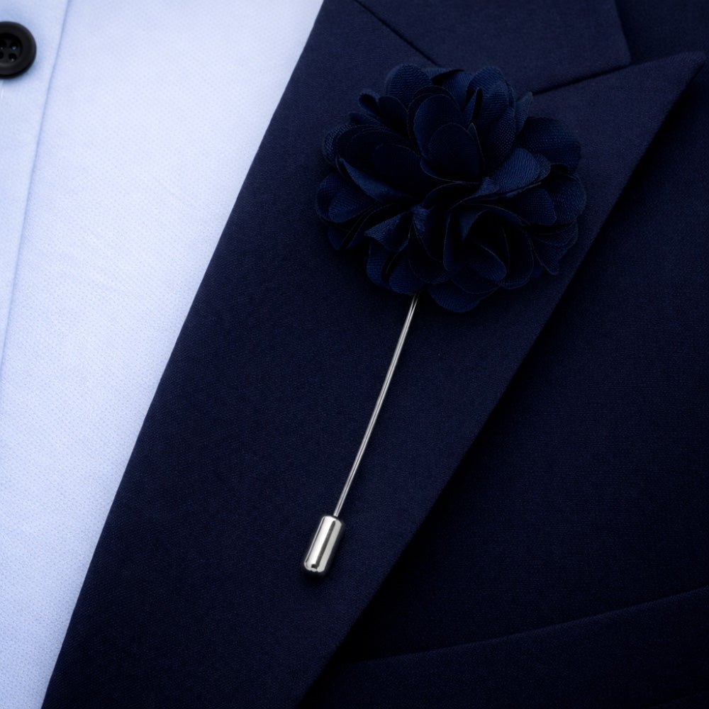 Men's Navy Blue Polka Dot Tie Set with Pocket Square, Cufflinks, and Lapel Pin