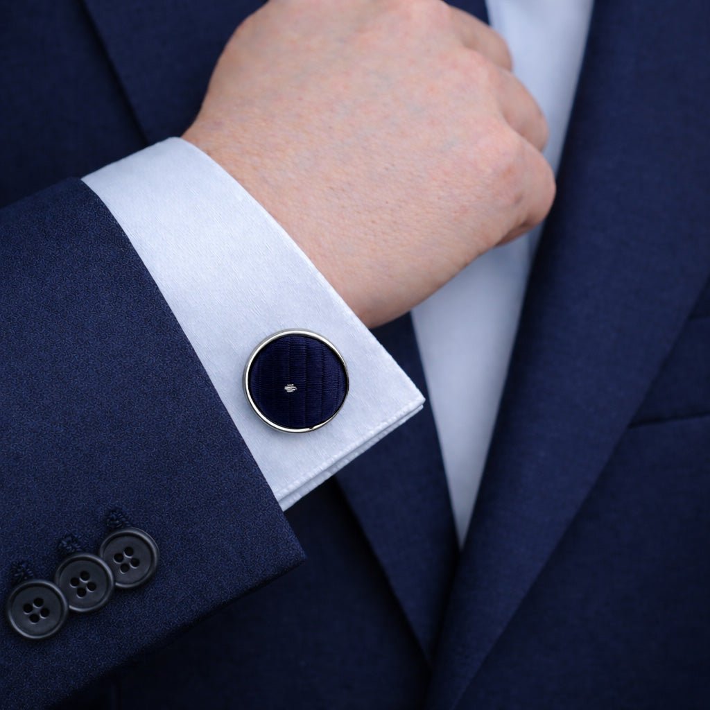 Men's Navy Blue Polka Dot Tie Set with Pocket Square, Cufflinks, and Lapel Pin, Gift Box Included