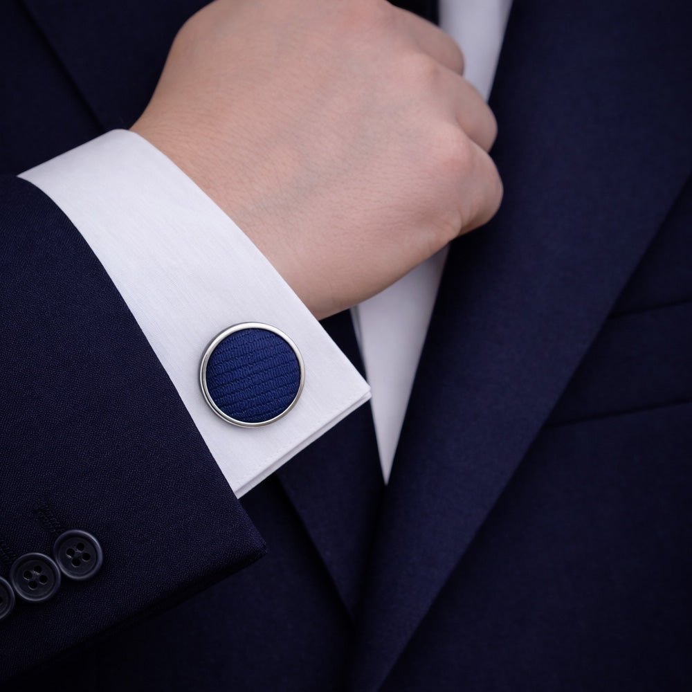 Men's Navy Blue Tie Set with Pocket Square, Cufflinks, and Lapel Pin, Formal Gift Box