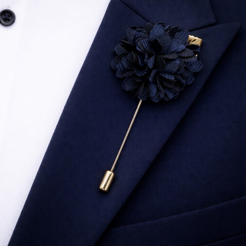 Men's Navy Blue Tie Set with Pocket Square, Cufflinks, and Lapel Pin, Formal Gift Box