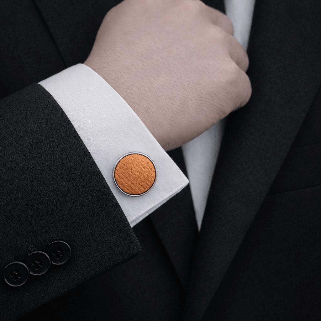 Men's Orange Tie Set with Pocket Square, Cufflinks, and Lapel Pin, Formal Gift Box