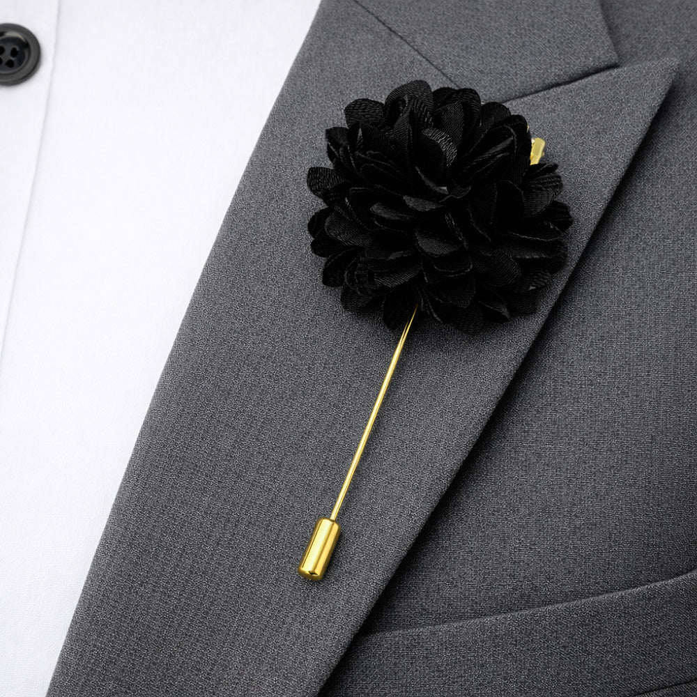 Men's Paisley Tie Set, Black, Necktie with Pocket Square, Cufflinks and Lapel Pin, Gift Box