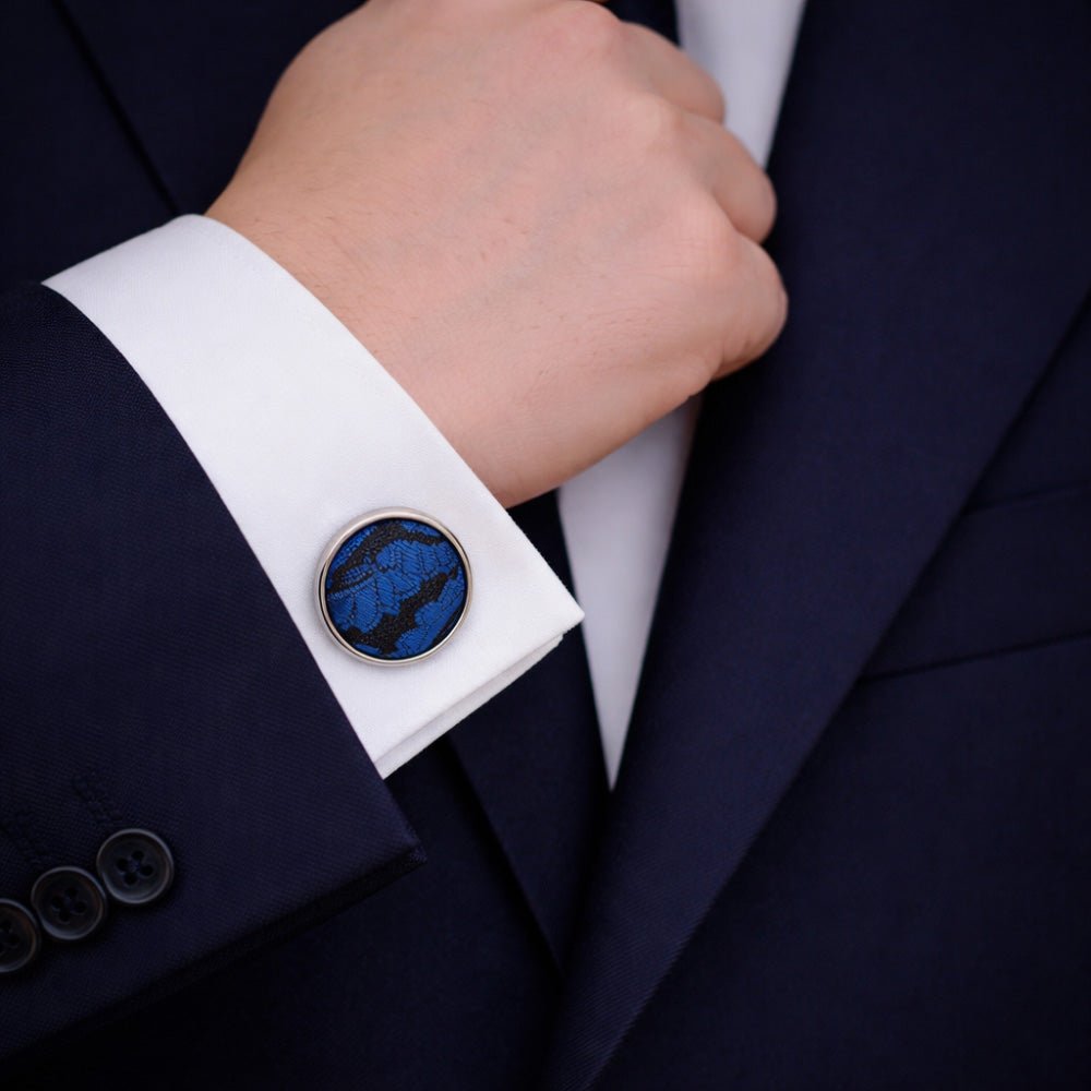 Men's Paisley Tie Set, Blue, Necktie with Pocket Square, Cufflinks and Lapel Pin, Gift Box