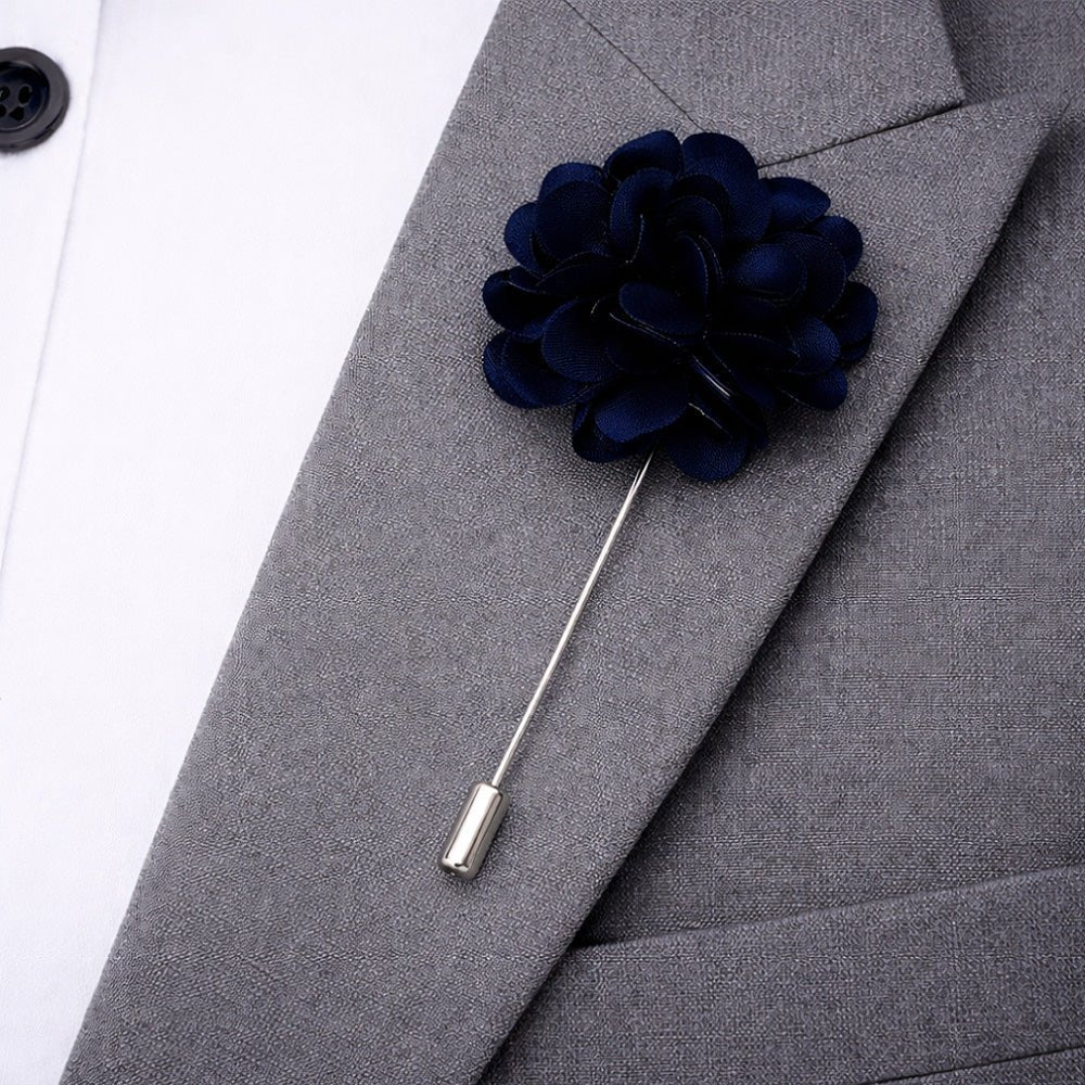 Men's Paisley Tie Set, Navy Blue, Necktie with Pocket Square, Cufflinks and Lapel Pin, Gift Box