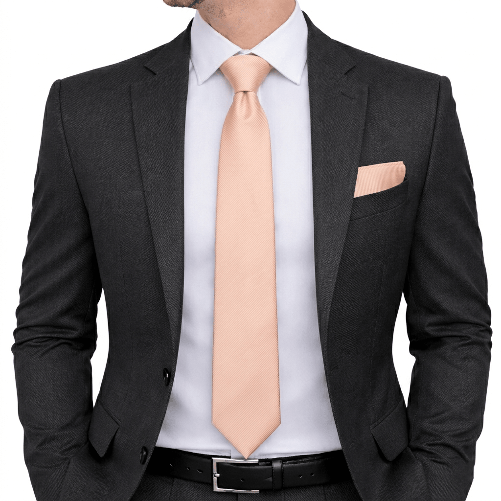 Men's Peach Tie Set with Pocket Square, Cufflinks, and Lapel Pin, Formal Gift Box