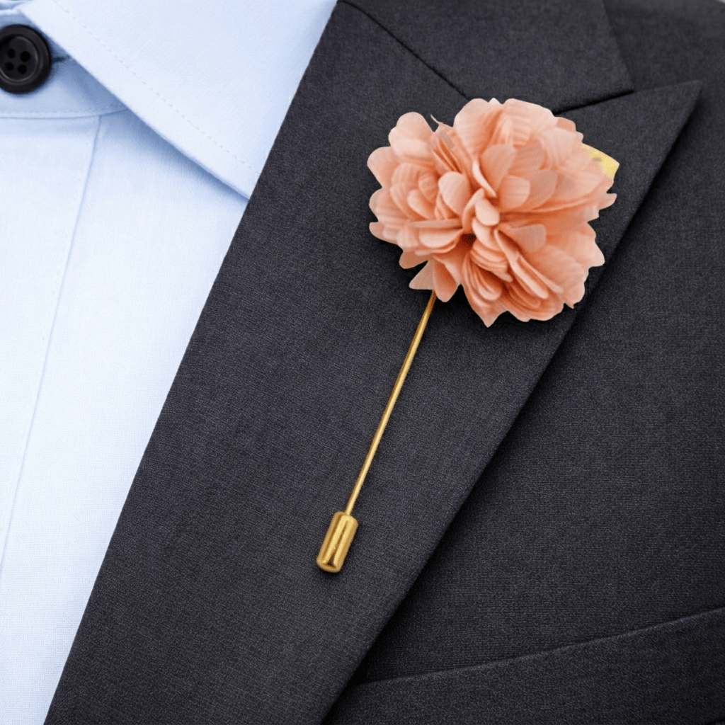 Men's Peach Tie Set with Pocket Square, Cufflinks, and Lapel Pin, Formal Gift Box