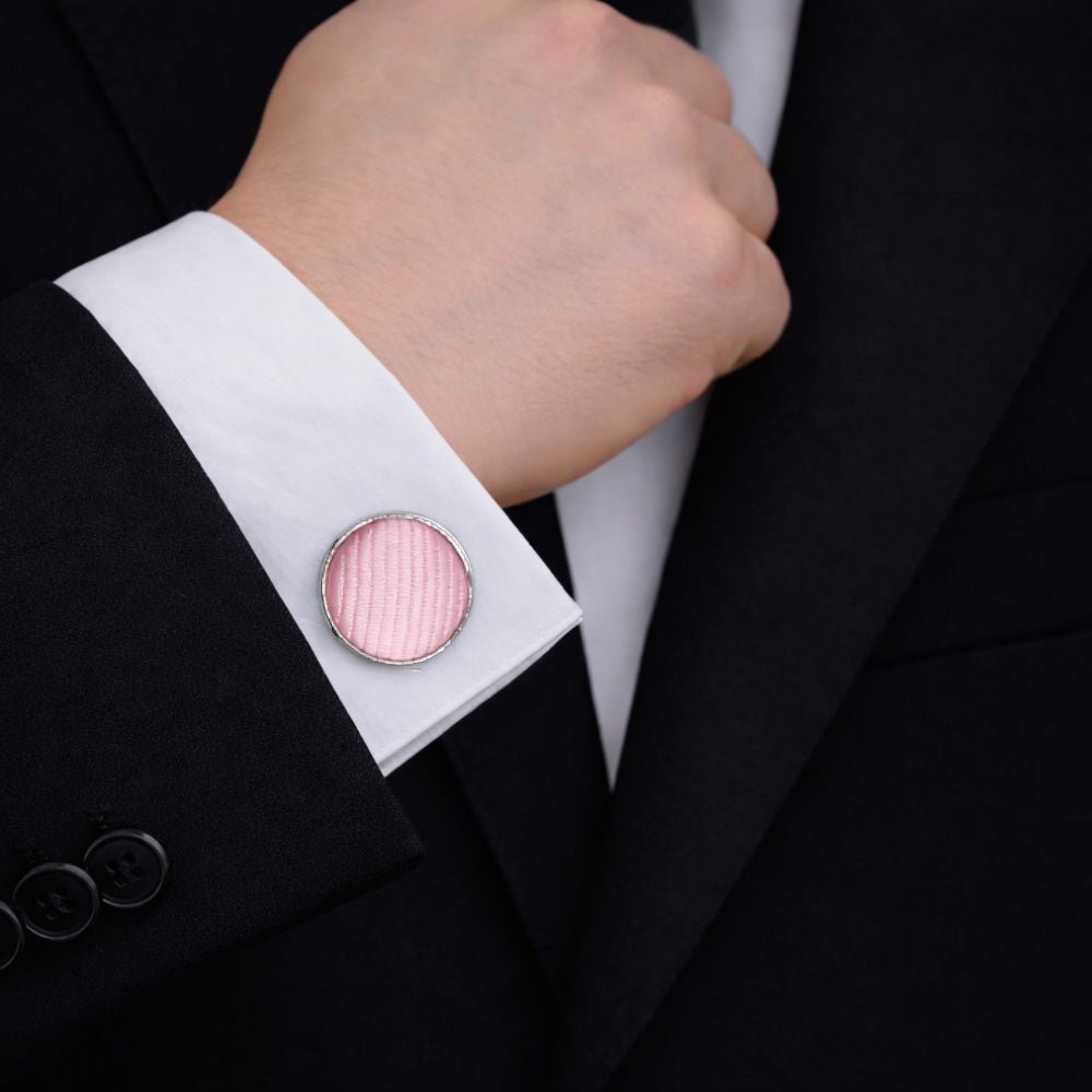 Men's Pink Tie Set with Pocket Square, Cufflinks, and Lapel Pin, Formal Gift Box