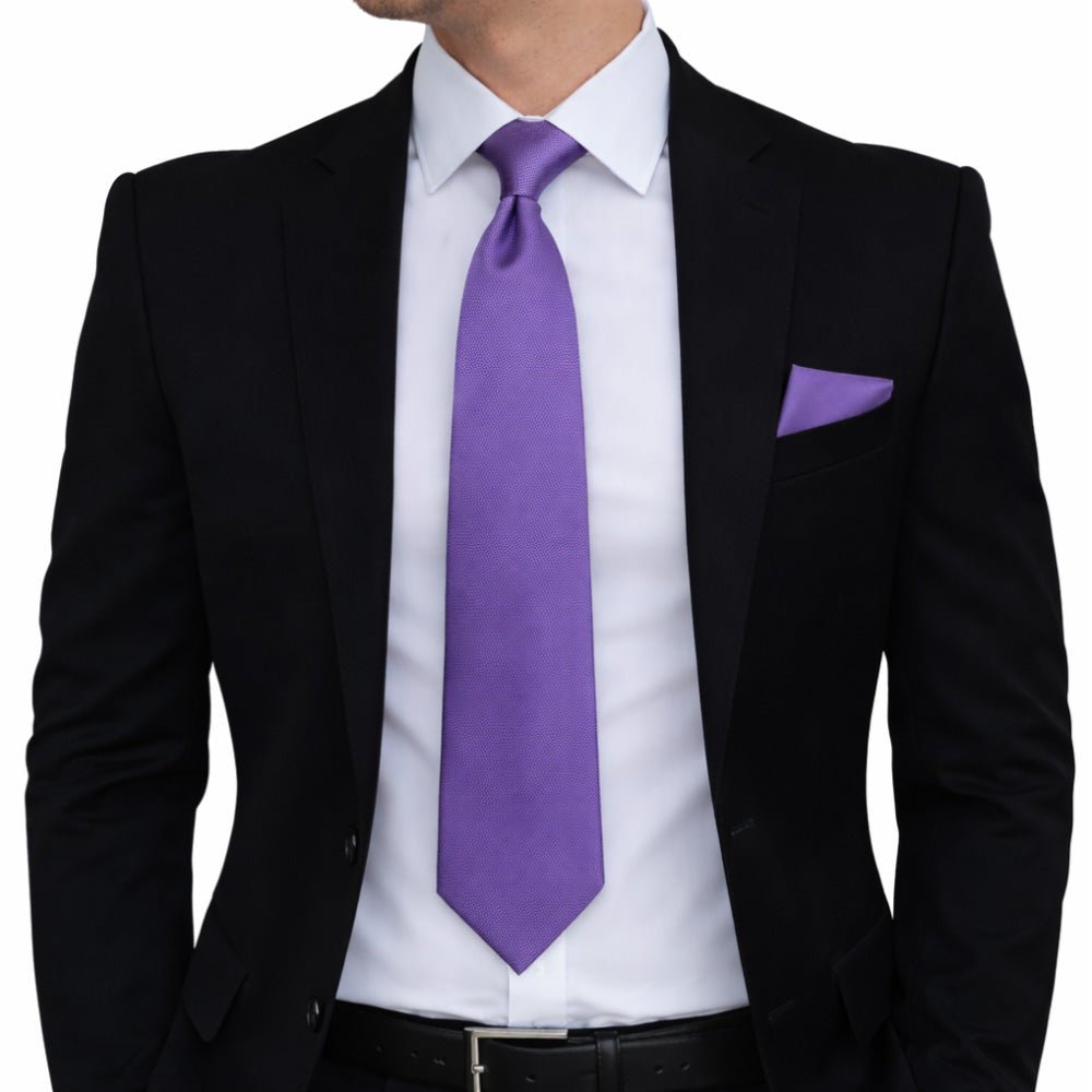 Men's Purple Tie Set with Pocket Square, Cufflinks, and Lapel Pin, Formal Gift Box