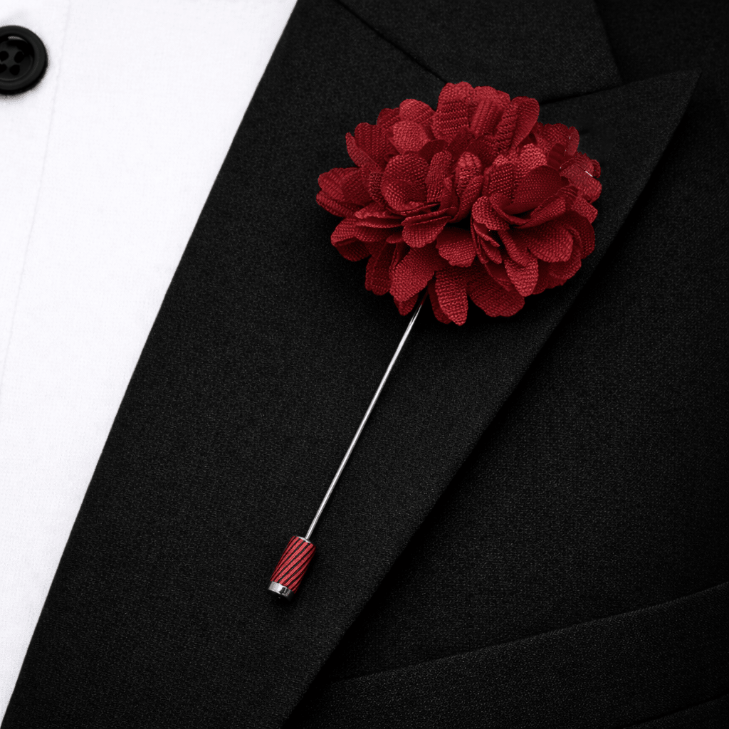 Men's Red Polka Dot Tie Set with Pocket Square, Cufflinks, and Lapel Pin, Gift Box Included