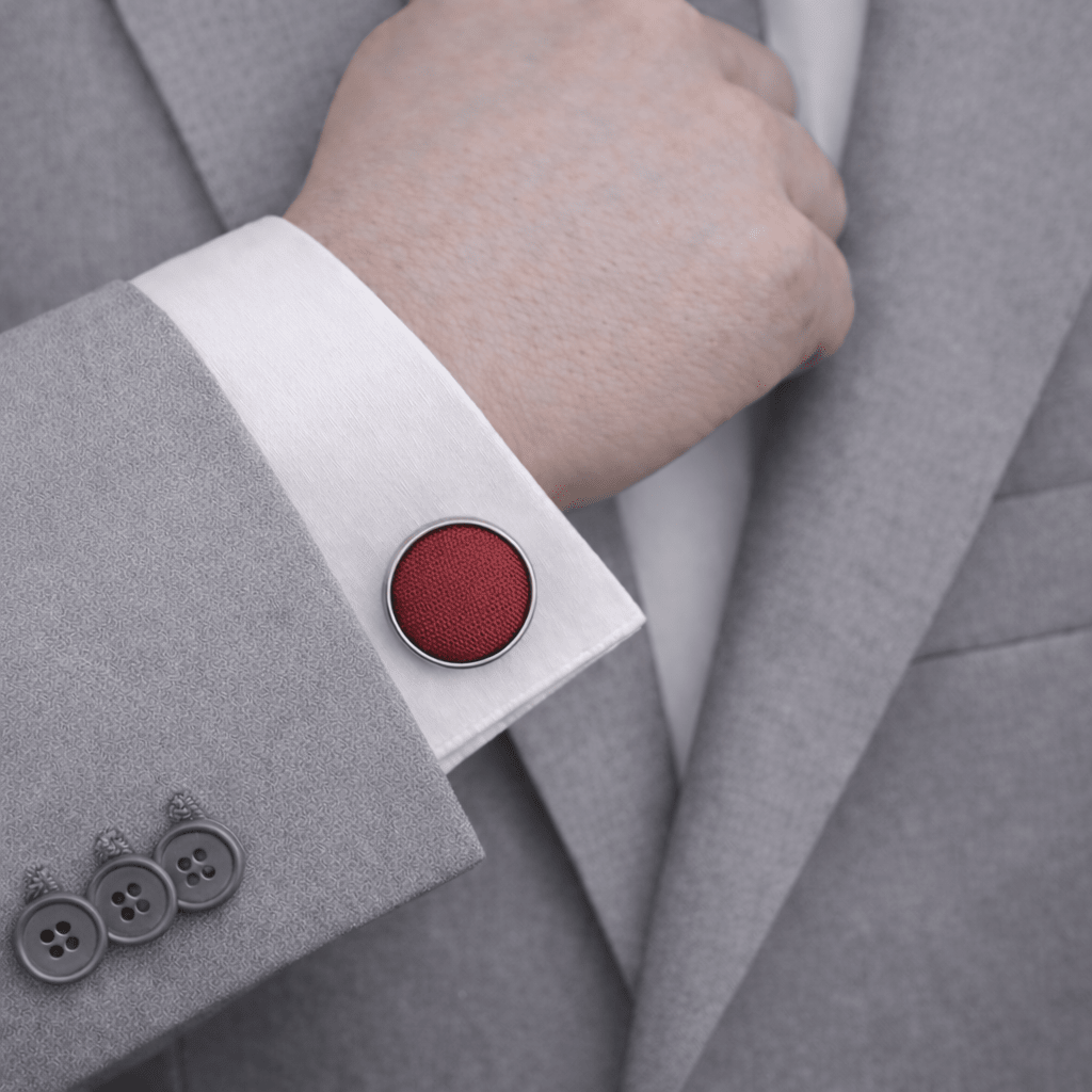 Men's Red Tie Set with Pocket Square, Cufflinks, and Floral Lapel Pin, Formal Gift Box