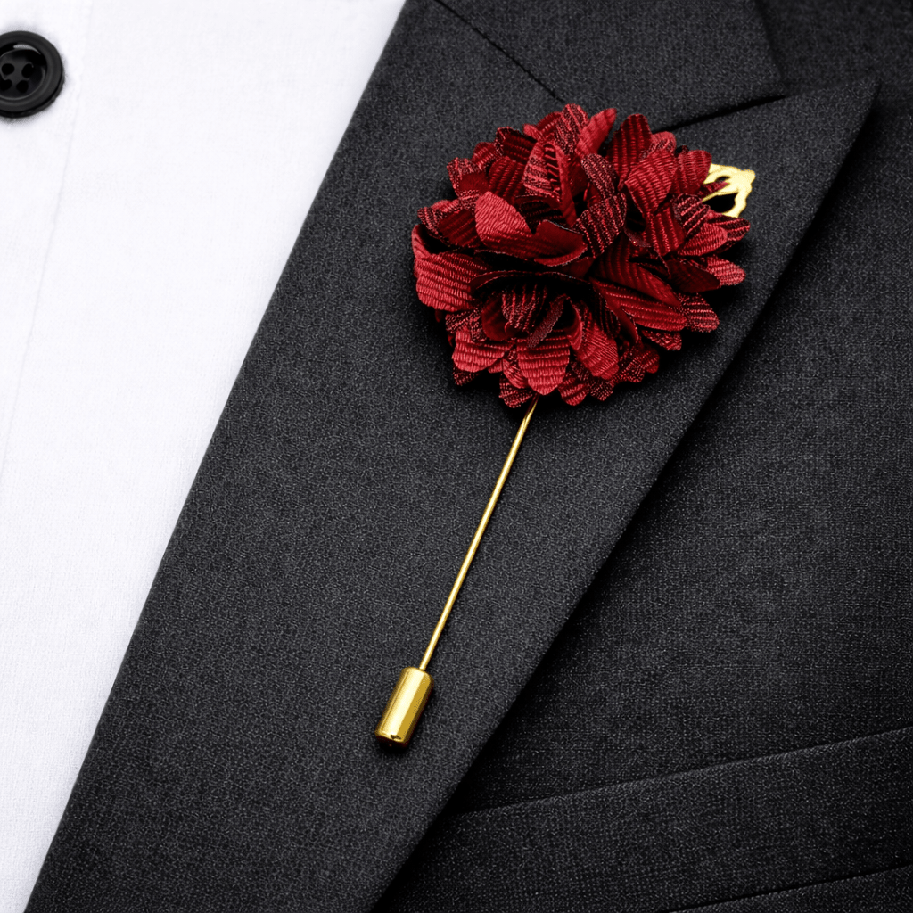 Men's Red Tie Set with Pocket Square, Cufflinks, and Lapel Pin, Formal Gift Box