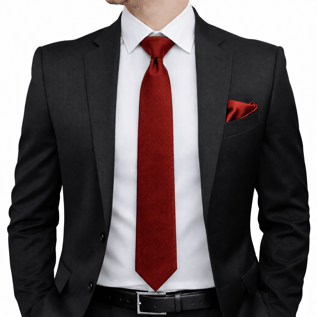 Men's Red Tie Set with Pocket Square, Cufflinks, and Lapel Pin, Formal Gift Box
