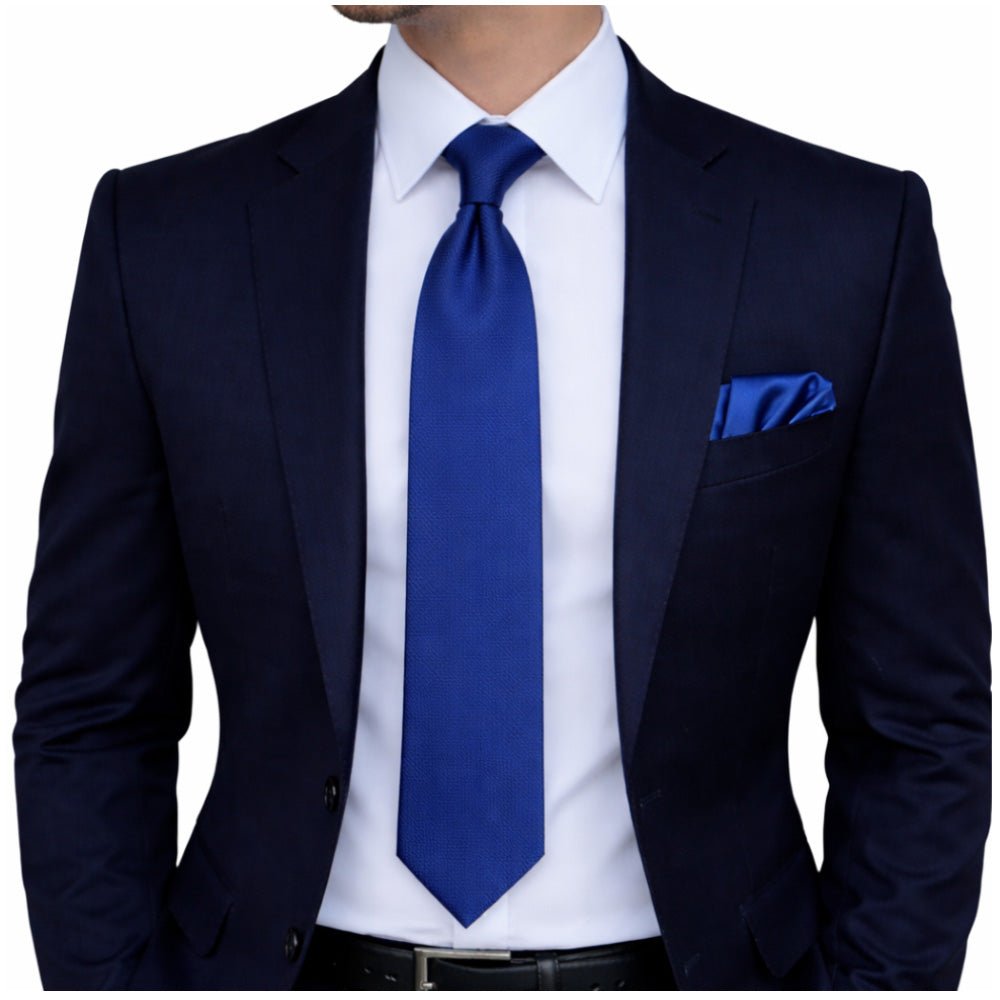 Men's Royal Blue Tie Set with Pocket Square, Cufflinks, and Lapel Pin, Formal Gift Box