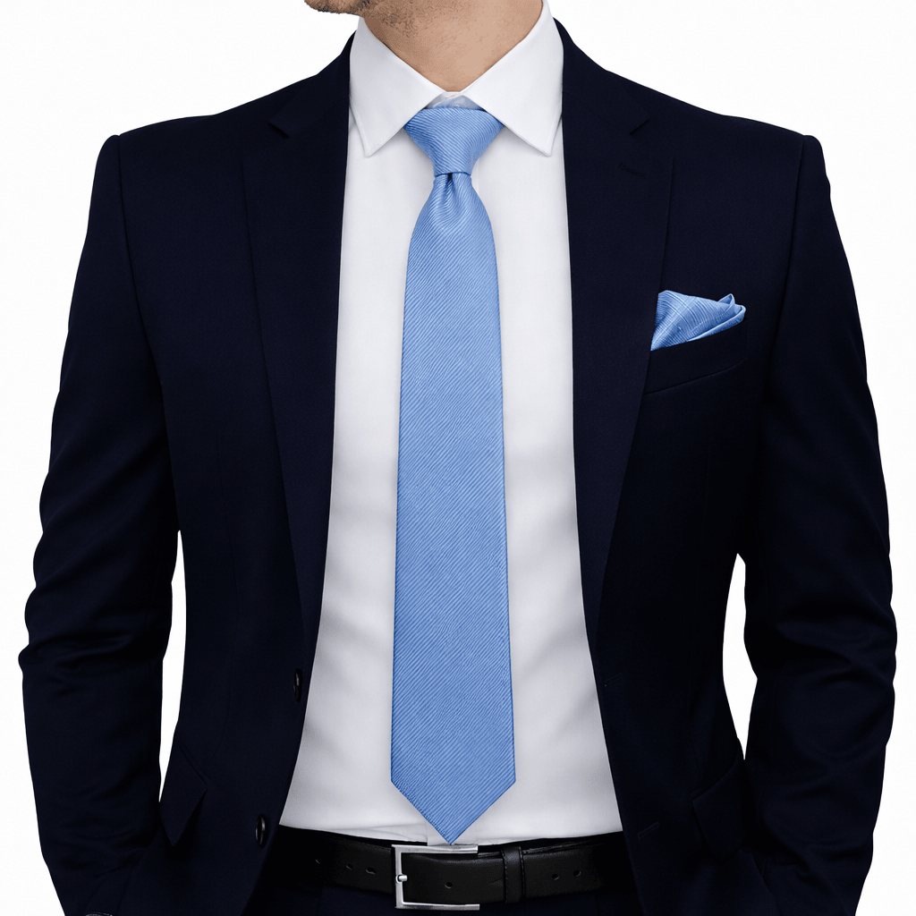 Men's Sky-Blue Tie Set with Pocket Square, Cufflinks, and Lapel Pin, Formal Gift Box