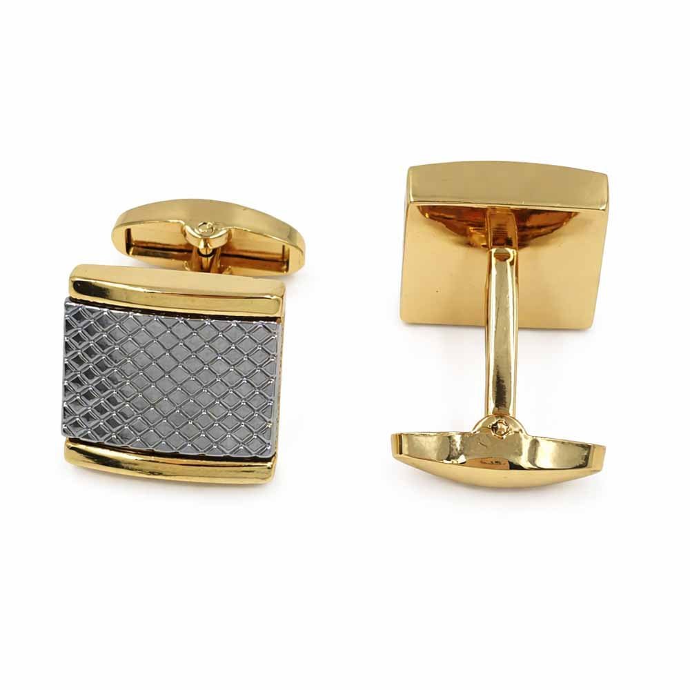 Men's Square Cufflinks, Gold and Gunmetal Two-Tone, Diamond Lattice Textured, Formal Dress Accessory