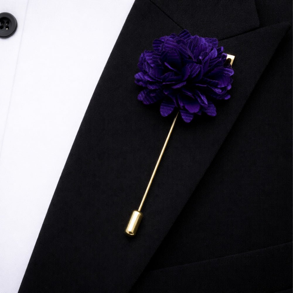 Men's Violet Tie Set with Pocket Square, Cufflinks, and Lapel Pin, Formal Gift Box