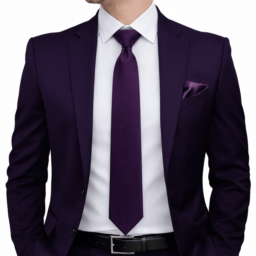 Men's Wine Tie Set with Pocket Square, Cufflinks, and Lapel Pin, Formal Gift Box