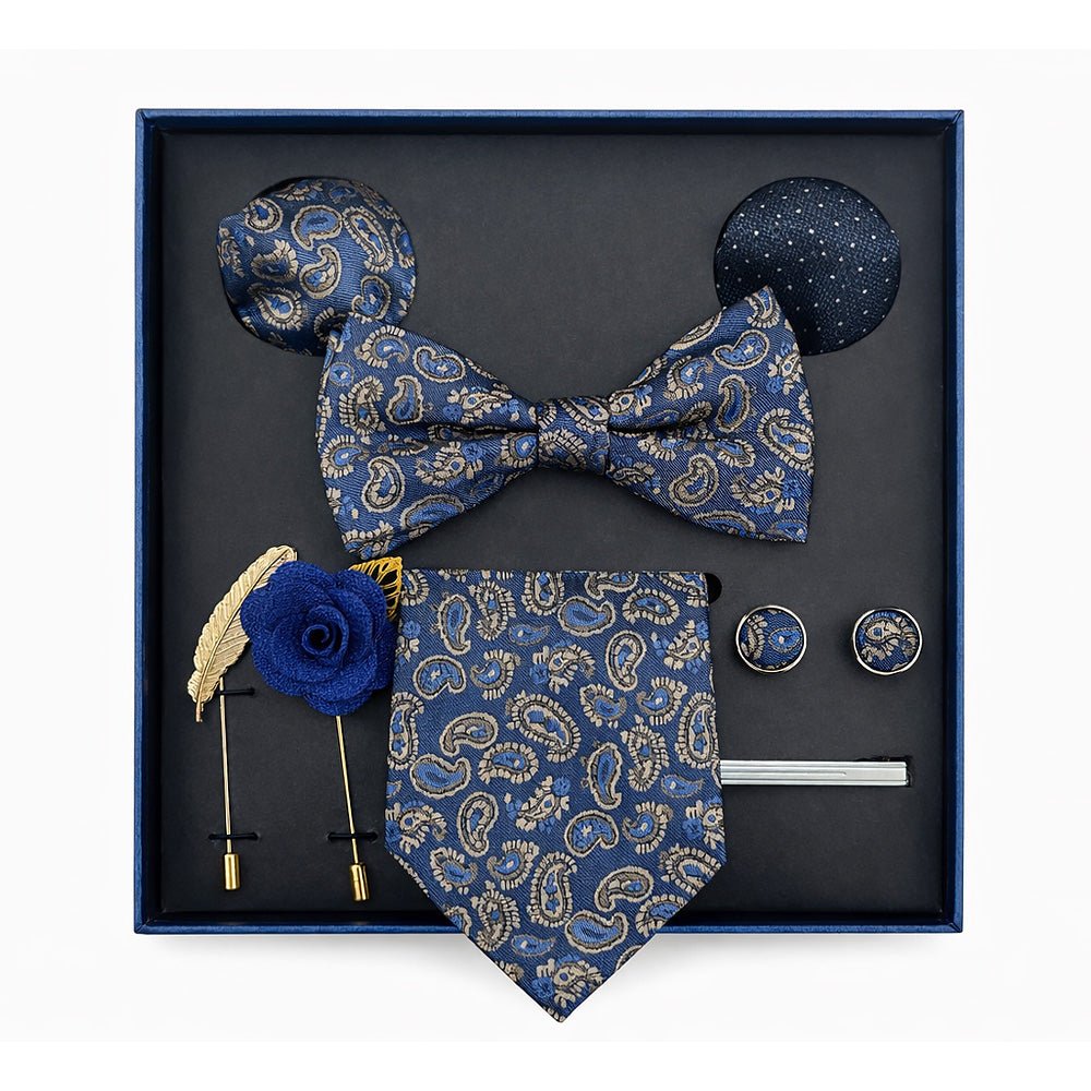 Midnight Royal Paisley Bow Tie Set - Lucas Lia