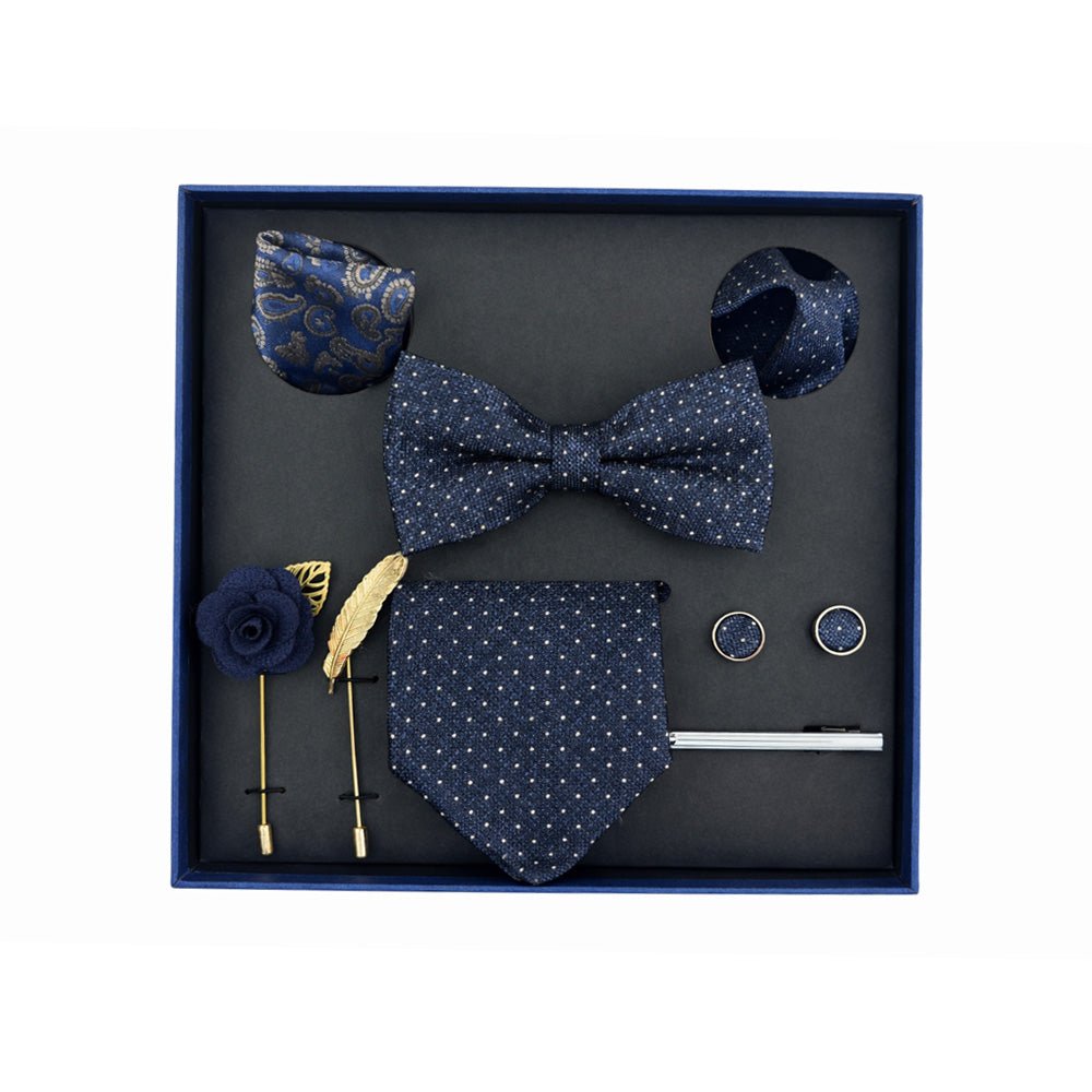 Navy Blue Polka Dot Bow Tie Set - Lucas Lia