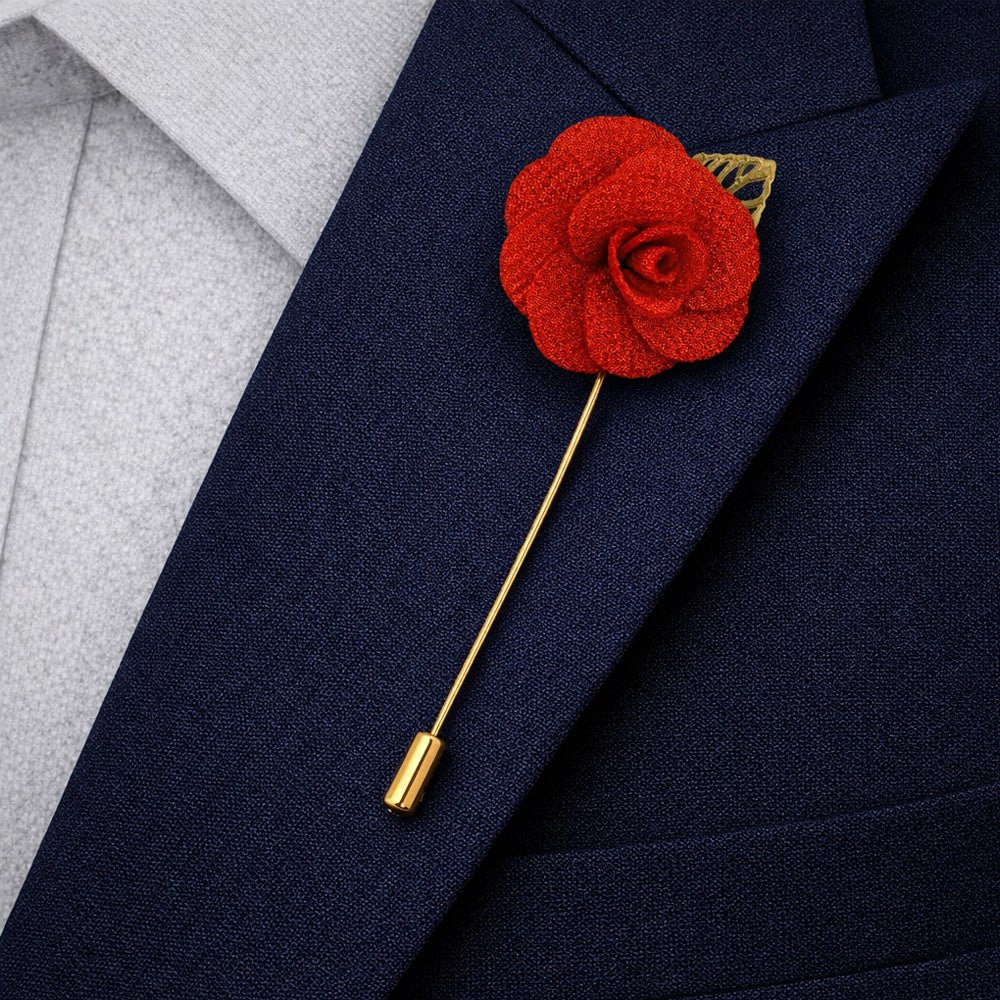 Navy & Orange Floral Bow Tie Set with Pocket Square, Cufflinks, Tie Bar, and Lapel Pins for Formal Occasions