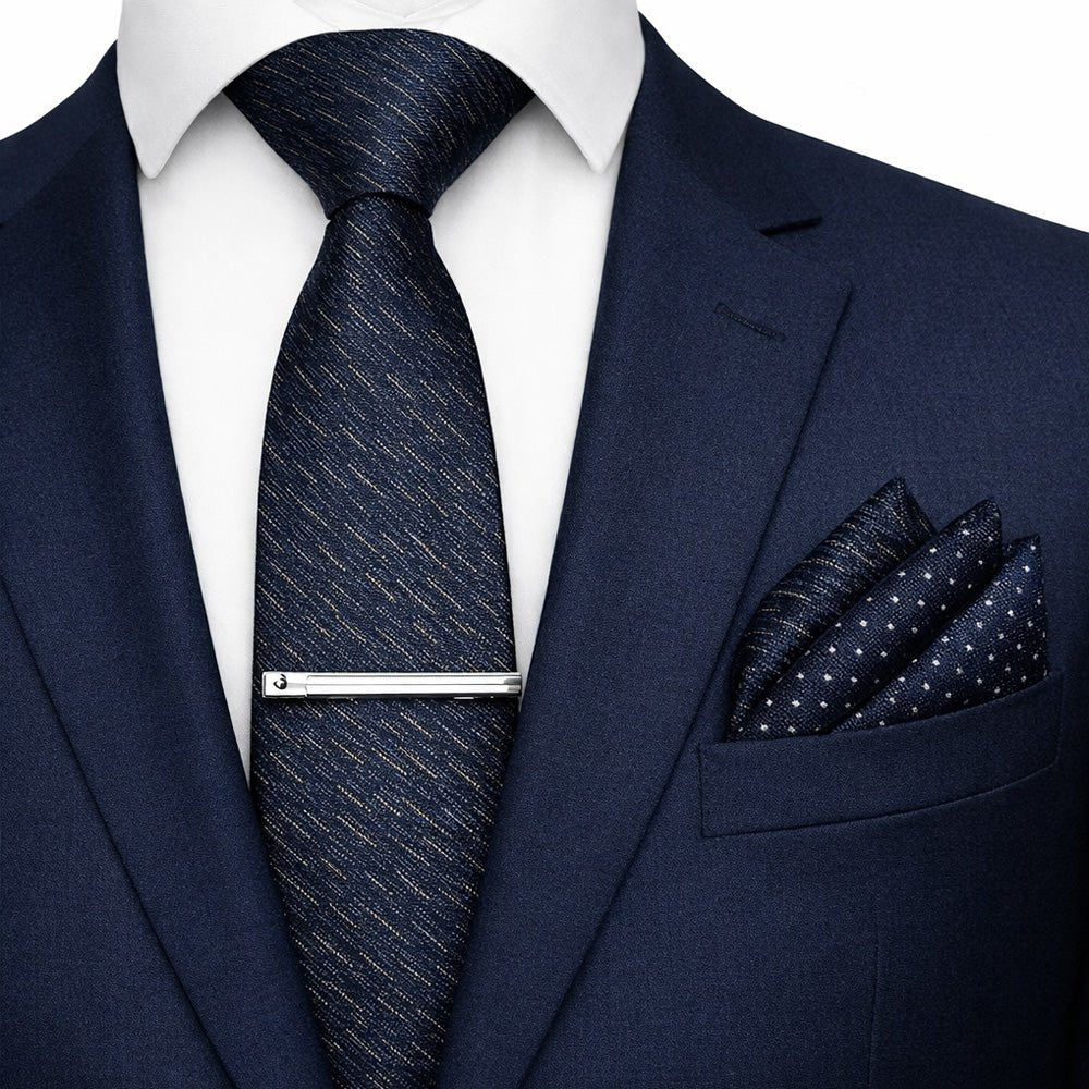 Royal Night Striped Luxury Bow Tie Set with Pocket Square, Cufflinks, Tie Bar, and Lapel Pins for Formal Occasions