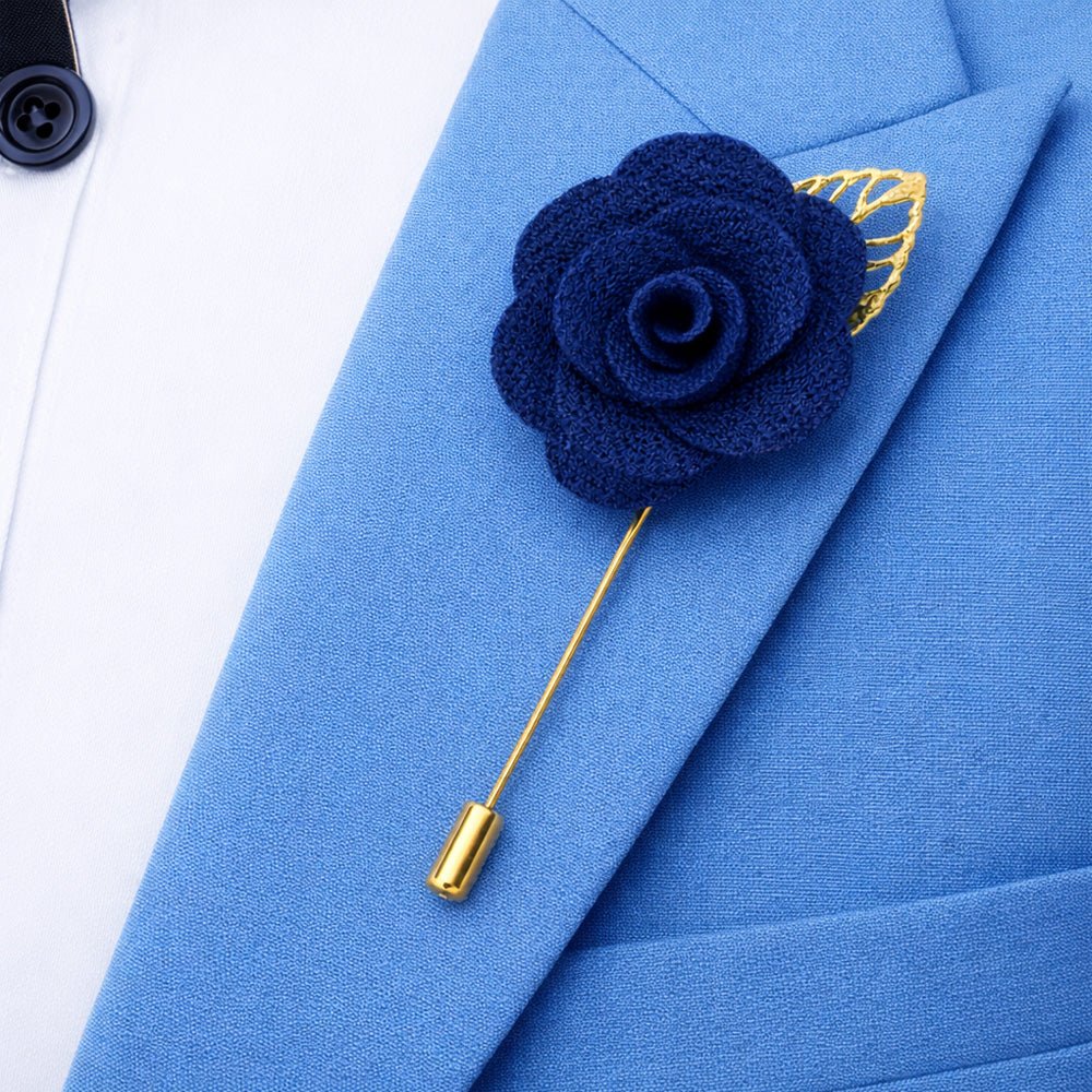 Royal Sapphire Paisley Bow Tie Set with Pocket Square, Cufflinks, Tie Bar, and Lapel Pins for Formal Occasions