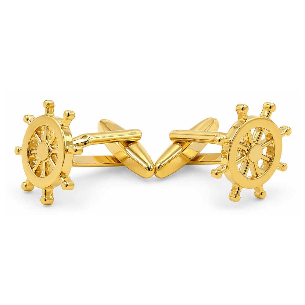 Ship's Wheel Cufflinks, Gold Tone, Nautical Theme, Men's Formal Accessories