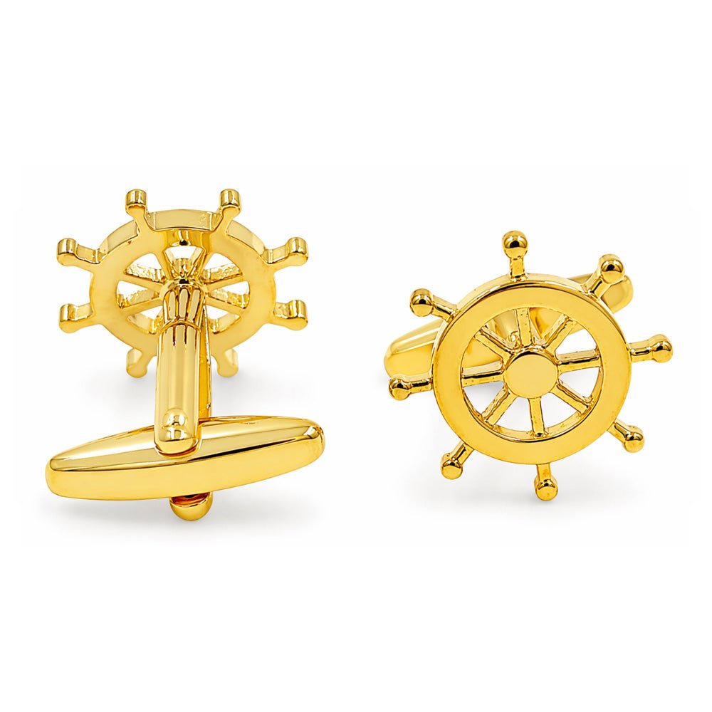 Ship's Wheel Cufflinks, Gold Tone, Nautical Theme, Men's Formal Accessories