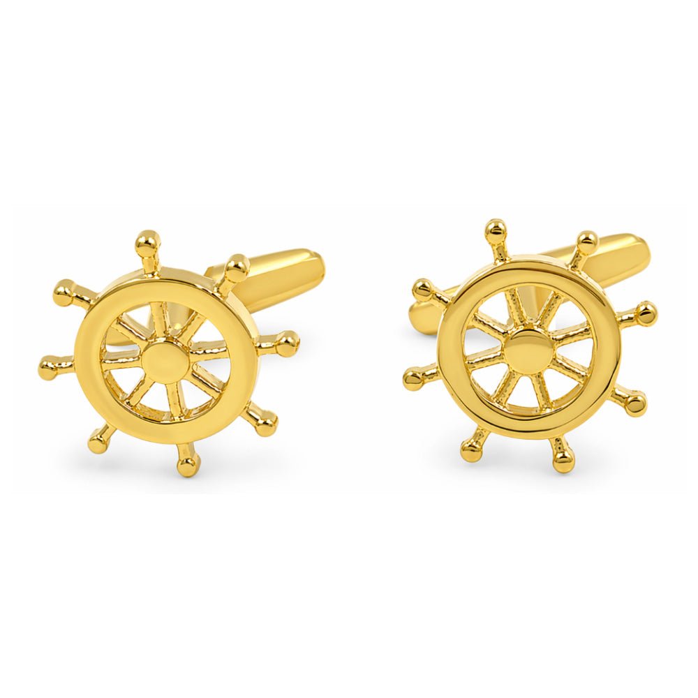 Ship's Wheel Cufflinks, Gold Tone, Nautical Theme, Men's Formal Accessories - Lucas Lia