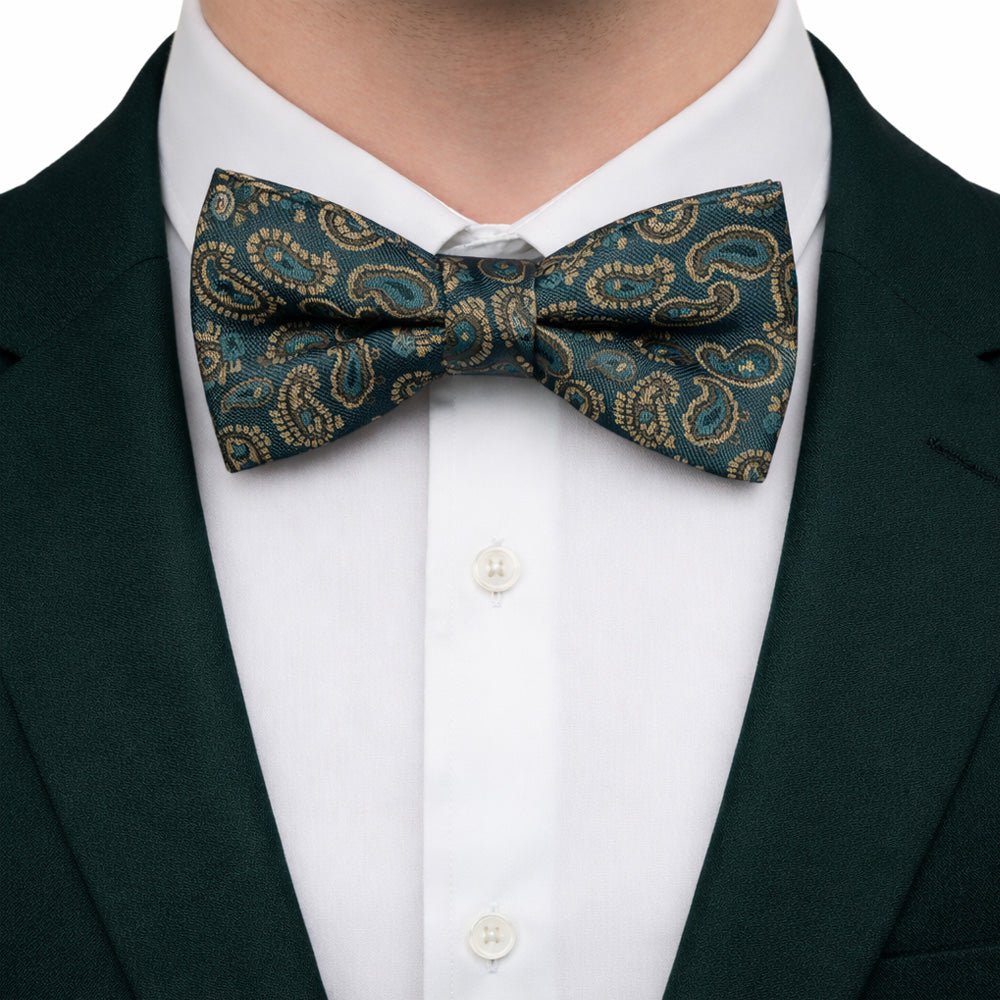 Teal & Gold Paisley Bow Tie Set