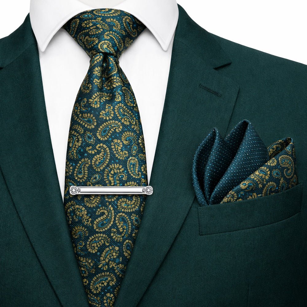 Teal & Gold Paisley Bow Tie Set