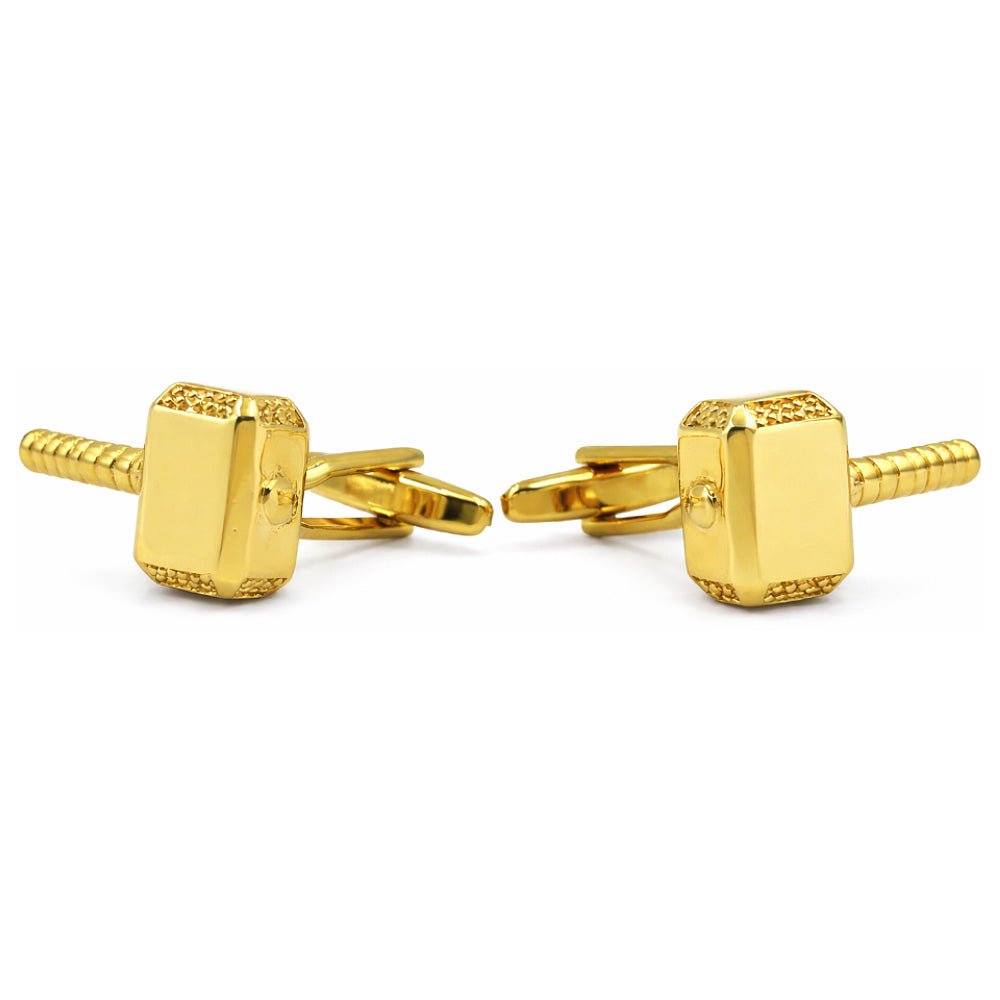 Thor Hammer Mjolnir Cufflinks, Gold Tone, Metal, Novelty Superhero Theme, Set of 2