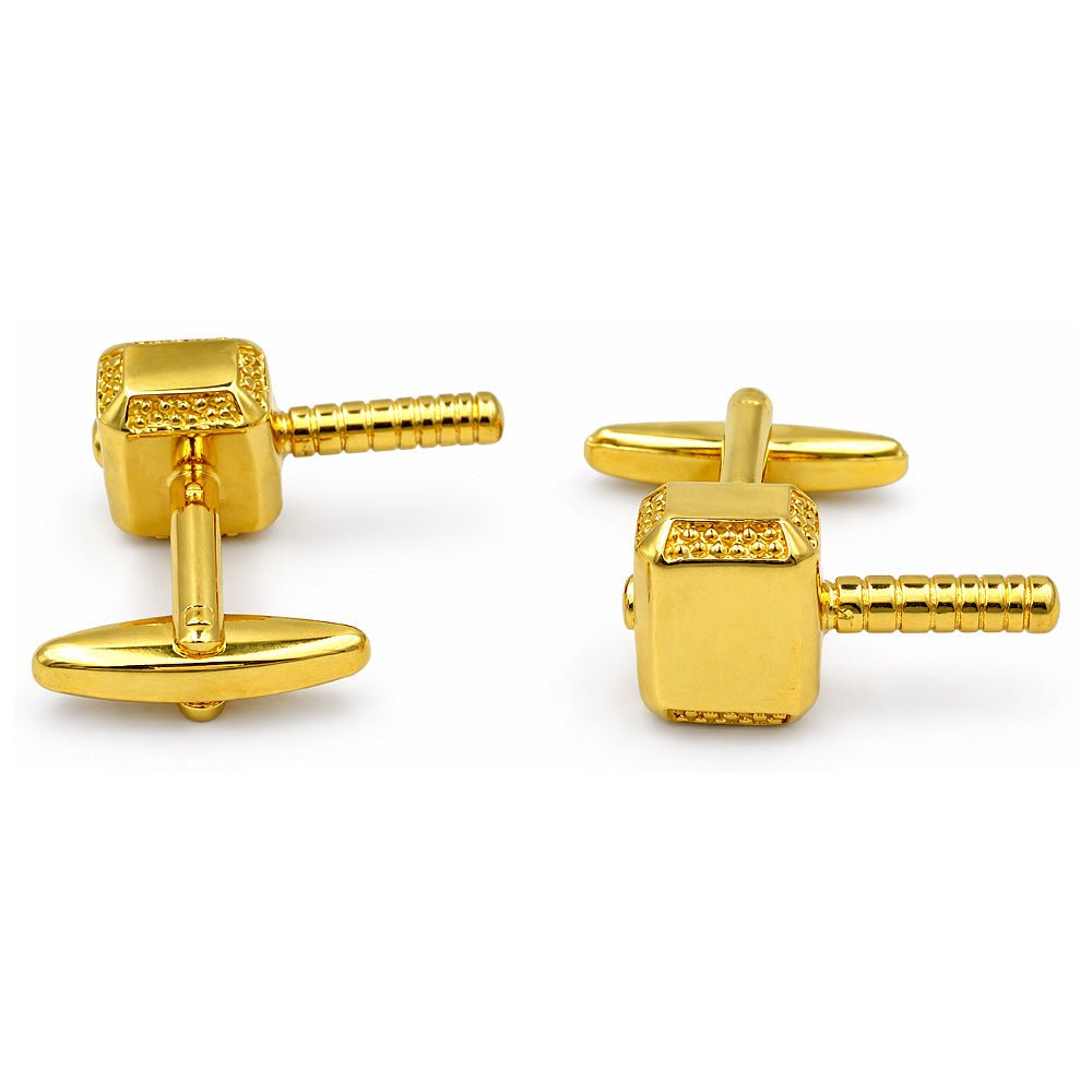 Thor Hammer Mjolnir Cufflinks, Gold Tone, Metal, Novelty Superhero Theme, Set of 2