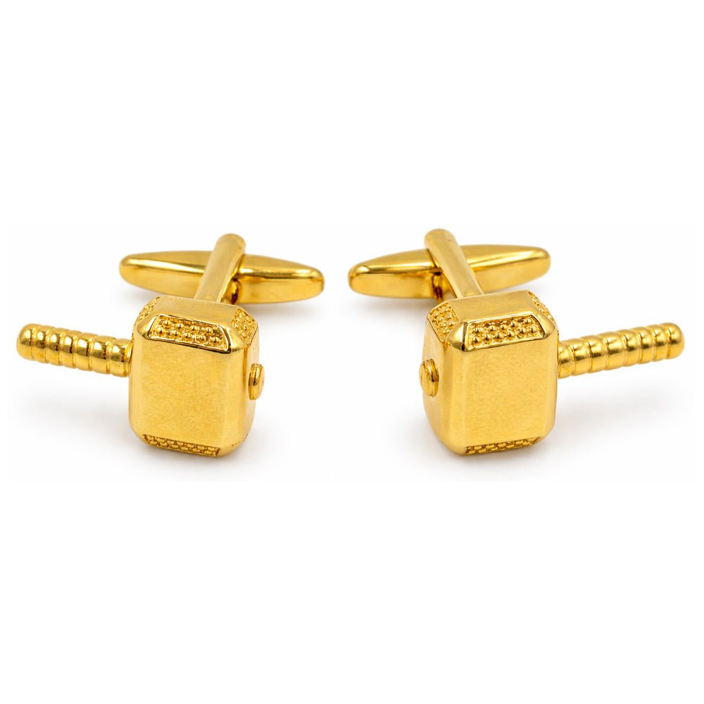 Thor Hammer Mjolnir Cufflinks, Gold Tone, Metal, Novelty Superhero Theme, Set of 2 - Lucas Lia