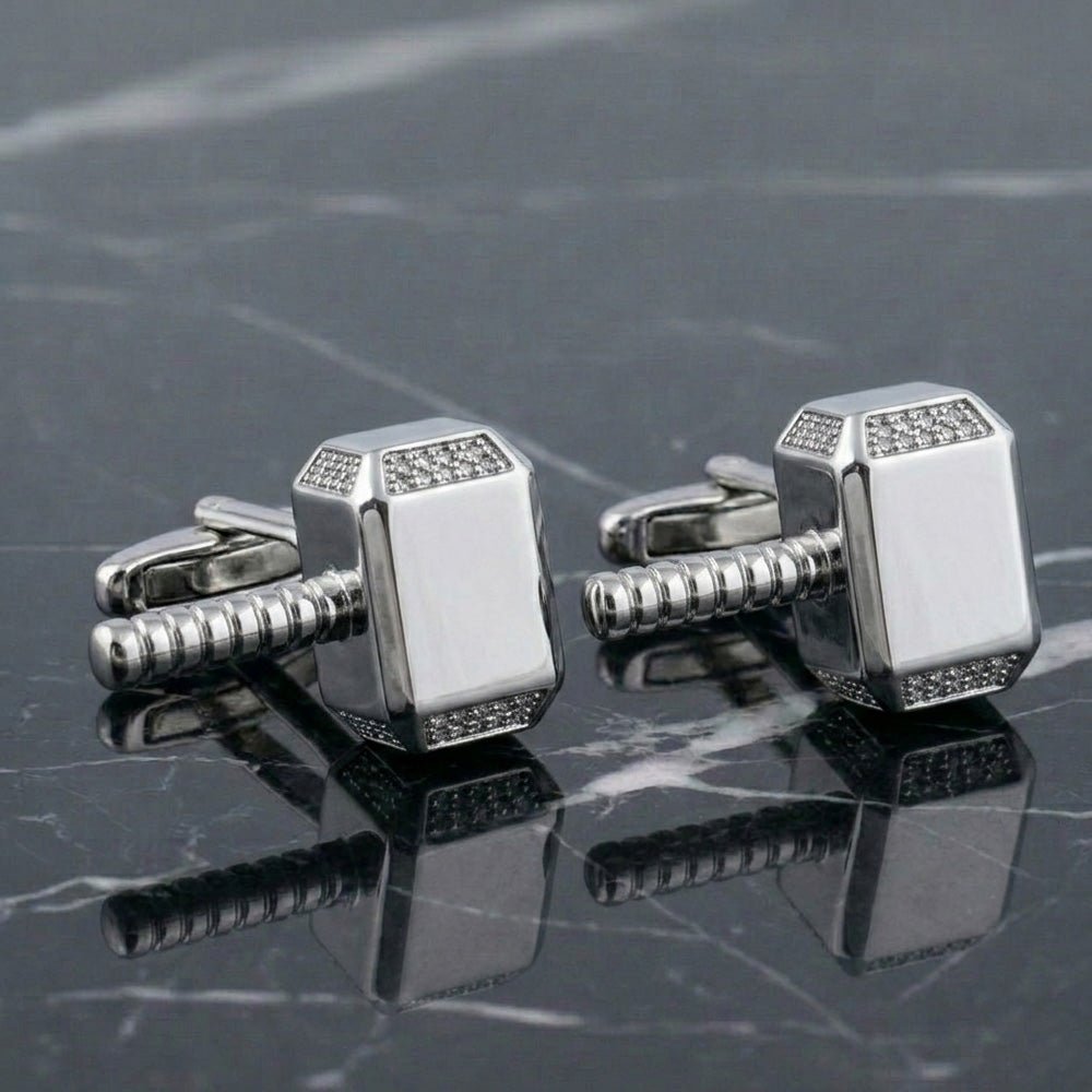 Thor Hammer Mjolnir Cufflinks, Gold Tone, Metal, Novelty Superhero Theme, Set of 2