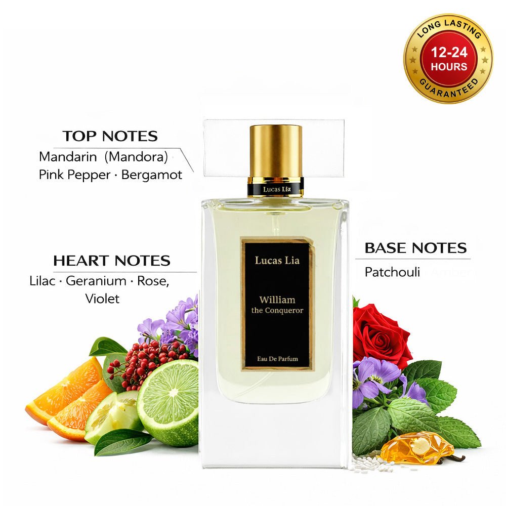 William The Conqueror Eau The Perfume, 12-24 Hours Lasting, Mandarin, Pink Pepper, Lilac, Rose, Patchouli